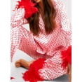 thumbnail image 2 of Women Satin Loungewear Set Heart Print Feather Cuff Long Sleeve Tops with Pants Sleepwear Valentines Day Pjs, 2 of 6