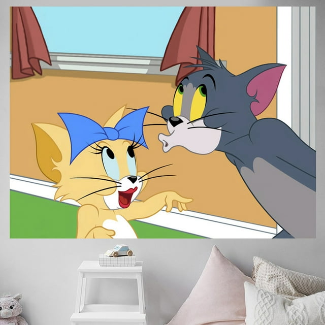 Tapiz de poliéster con diseño de anime y manga de Tom y Jerry, 75 x 100 cm