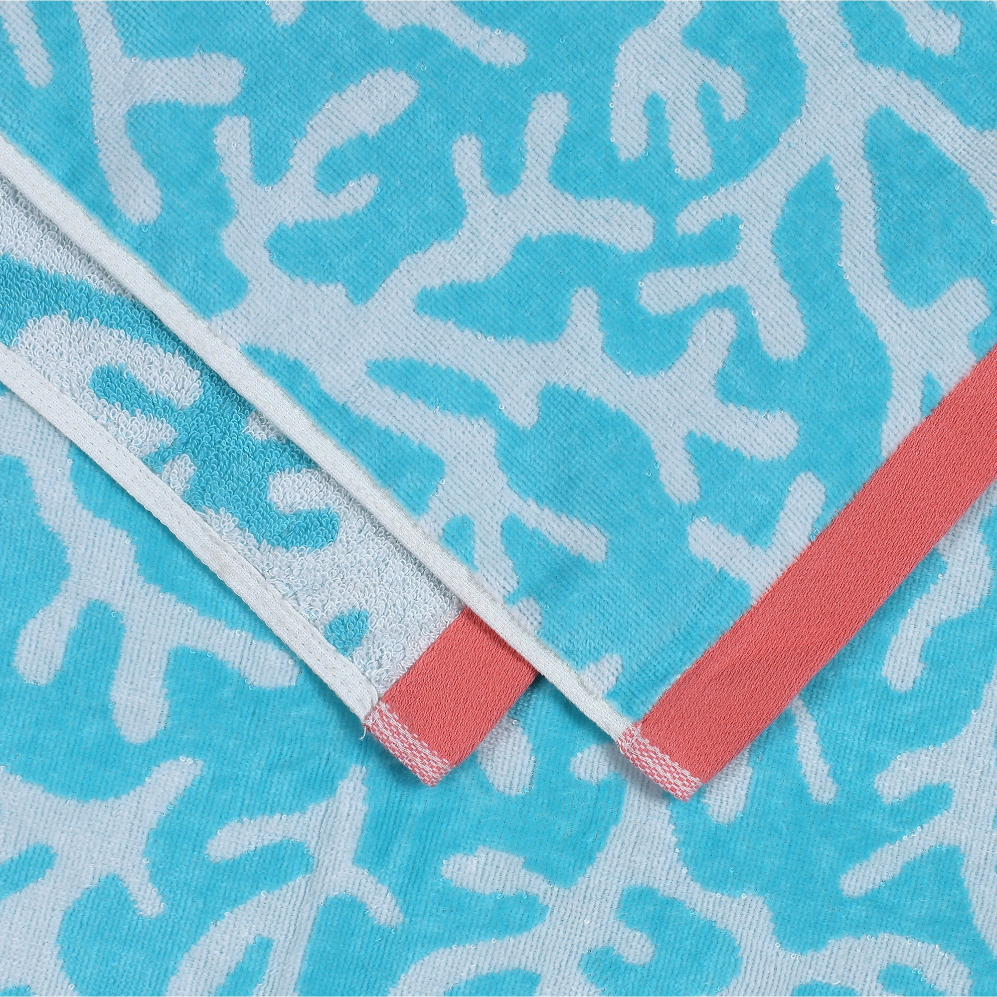 Mainstays Beach Collection Cotton Blend Beach Towel, 36 x 72 in, Coral Teal