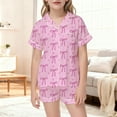 thumbnail image 2 of Girls Bow Print Pajama Short Sleeve Top Shorts Soft Loungewear Casual Comfortable Nightwear Kids 2 Piece Outfits Pink 9-10 Y, 2 of 5