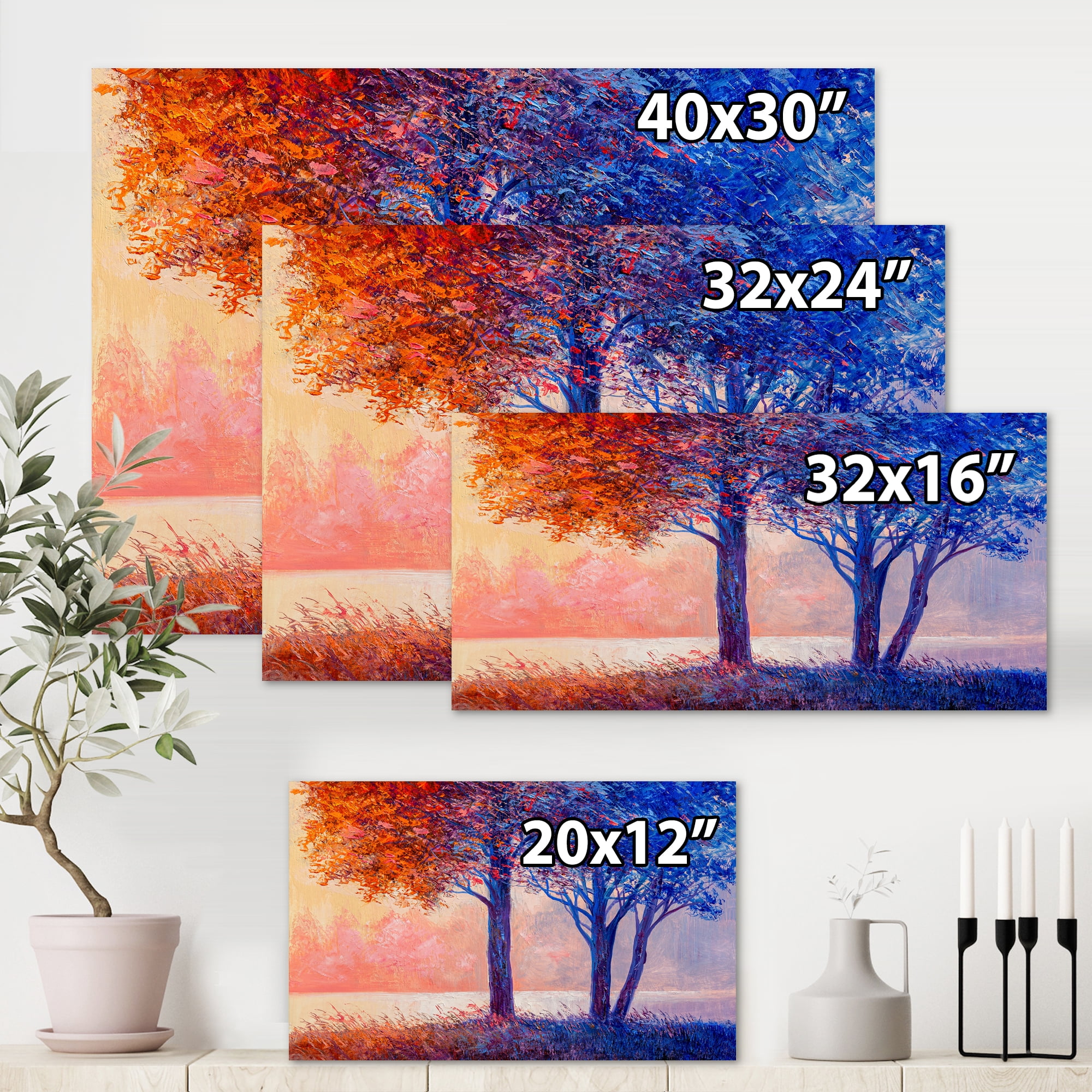 Designart ' Colorful Autumn Forest Trees Along Beautiful River ' Lake House Canvas Wall Art Print
