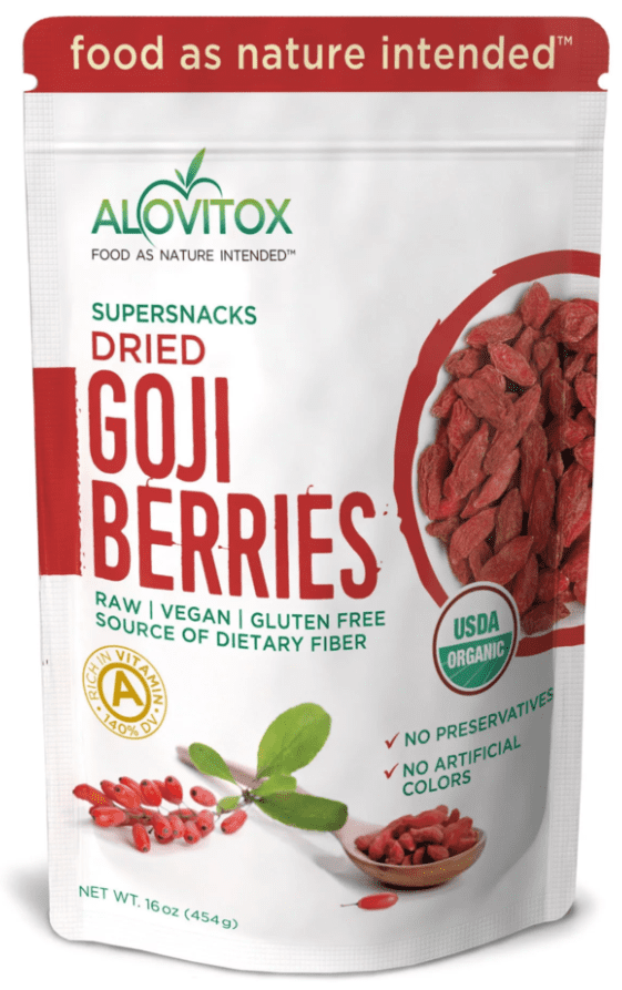 Alovitox Premium Organic, Raw & Dried Goji Berries | USDA Certified Natural Superfood | Non-GMO | Sulfite-Free Perfect for Baking, Teas and Healthy Snacks 16 oz bag