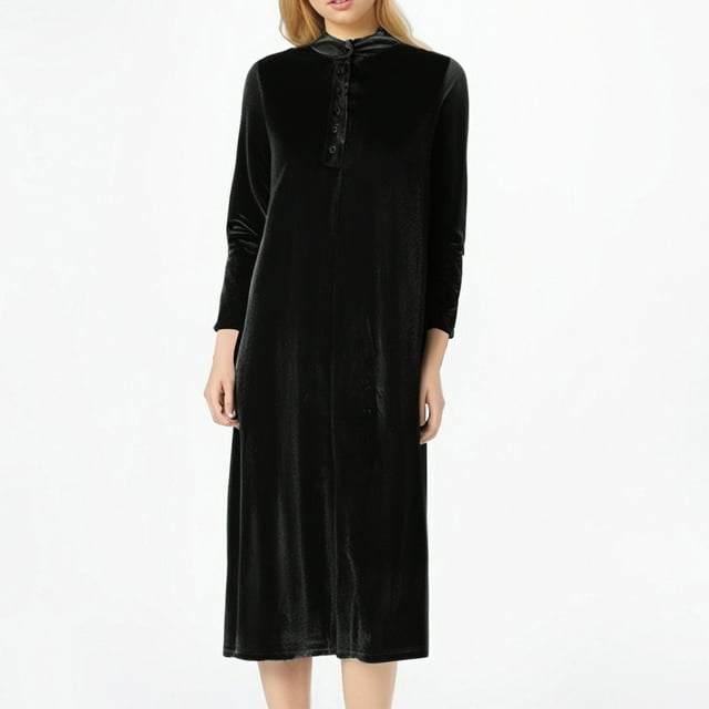 Meichang Robe en Velours pour Femme Automne Hiver à Manches Longues à Boutons Col Robes d'Invitée de Mariage Formelles Cocktail Robe de Bal Vintage Midi Robes de la Mère de la Mariée
