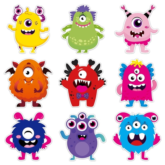 Belanttega 45Pcs Monster Theme Wall Decals, Pre-Cut Self-Adhesive Cartoon Stickers, Space Art for Boys Girls Bedroom, Birthday Party Supplies, Home Decor