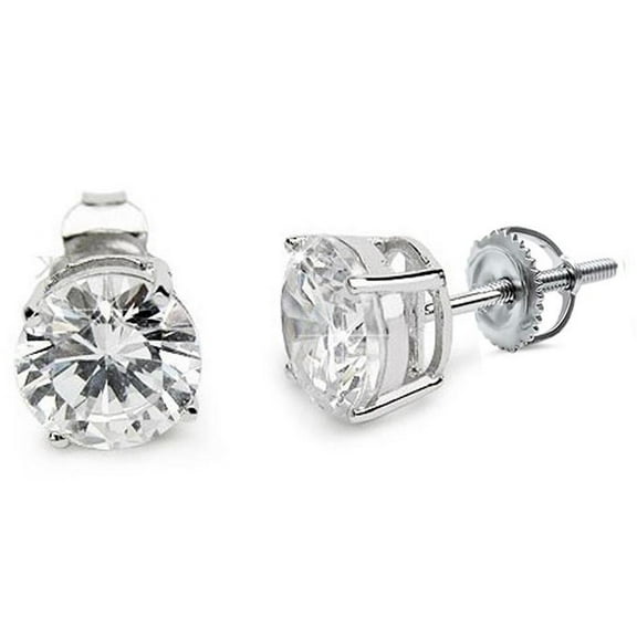 Round Cubic Zirconia Screw Back Earrings Sterling Silver 5mm