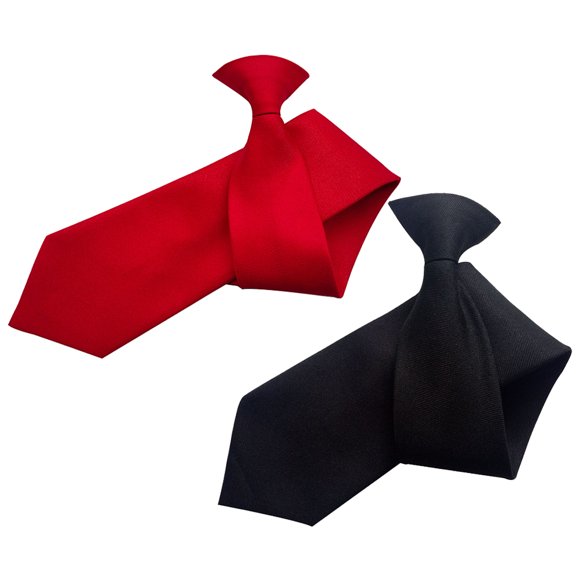 KONTONTY 2Pcs Men's Clip on Ties Classic Polyester Quick and Easy to Wear for Casual Occasions
