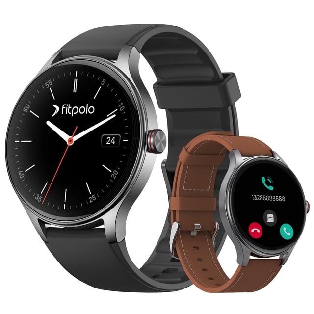 Smart Watches for Men/Women (2 Bands), 1.27â Round Smartwatch Fitness Tracker with Bluetooth Calls (Make/Answer), Heart Rate/SpO2/Sleep Monitor, 12 Days Battery, IP68 Waterproof