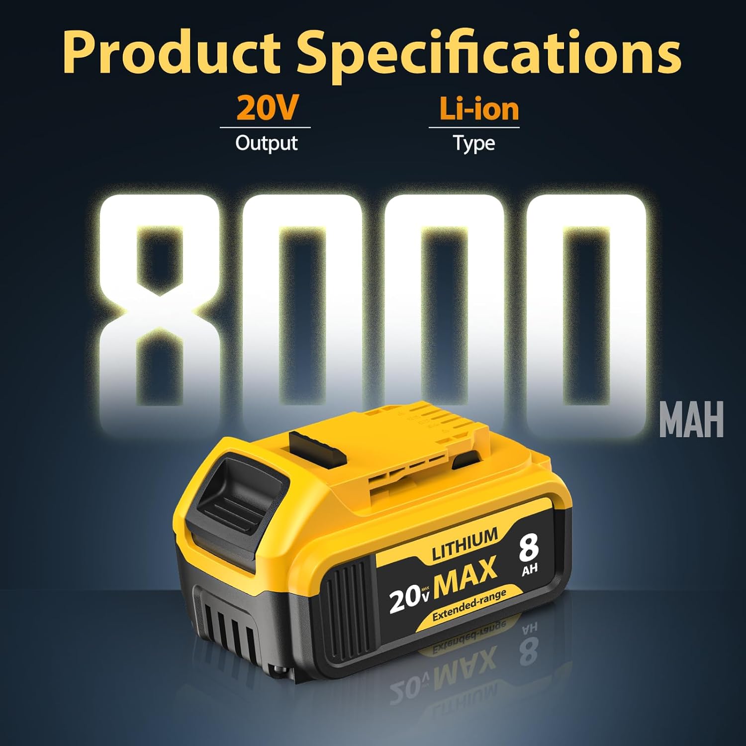 chalian 2-Pack 8000mAh 20V Max Lithium-ion Batteries for Dewalt - Replaces DCB201, DCB200, DCB205, DCB206, DCB207 - Seamless Compatibility with Dewalt 20V Max Battery Cordless Power Tools & Chargers