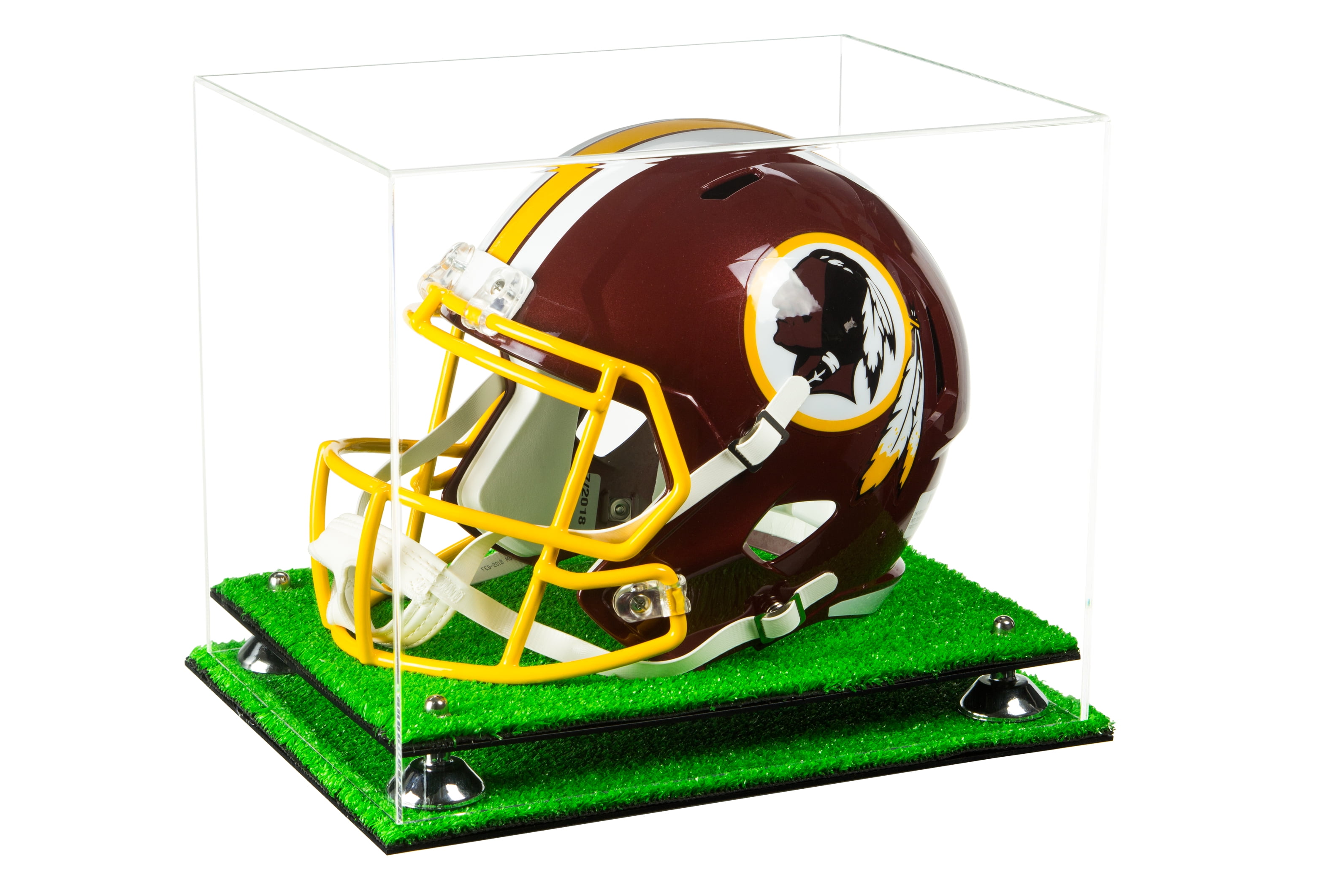 Deluxe Clear Acrylic Football Helmet Display Case with Silver Risers