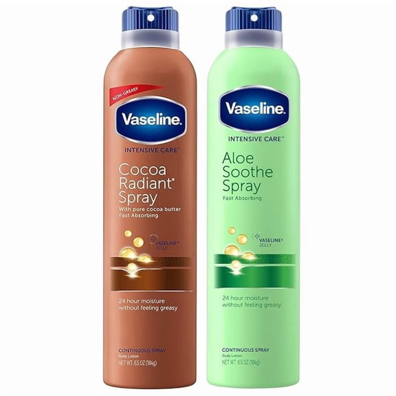 Vaseline Spray and Go Moisturizer, Cocoa Radiance and Aloe Soothe Combo, 6.5 Ounce Each