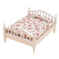 thumbnail image 3 of Cama de madera en miniatura a escala 1:12, accesorios de decoración para casa de muñecas, accesorios de escena DIY blanco y rosa, 3 of 8