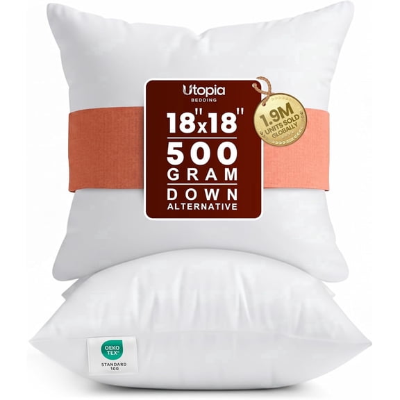 Utopia Bedding 18x18 White Throw Pillow Inserts (Set of 2) – Soft Decorative Pillow Inserts for Couch, Sofa & Bed