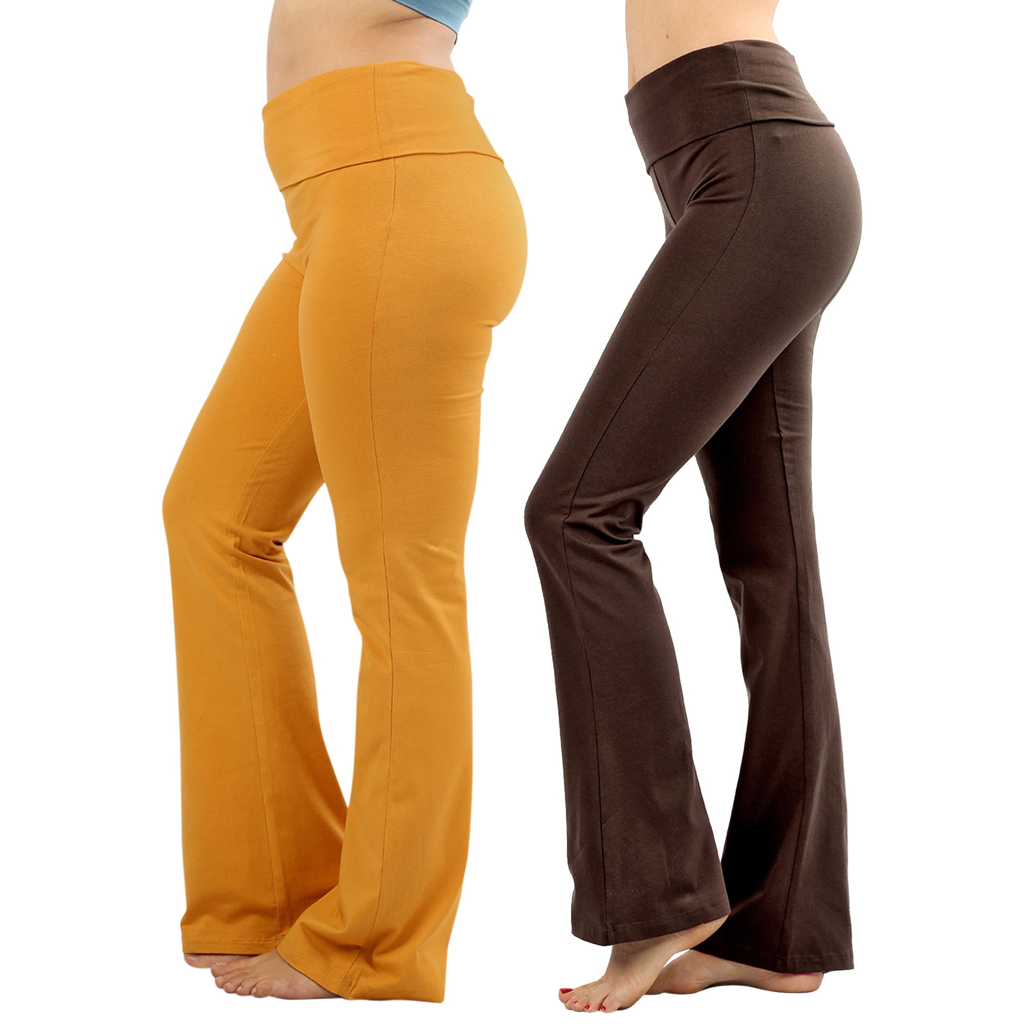 TheLovely - Womens & Plus Stretch Cotton Foldover Waist Bootleg Workout Yoga Pants (2PK: Ash 