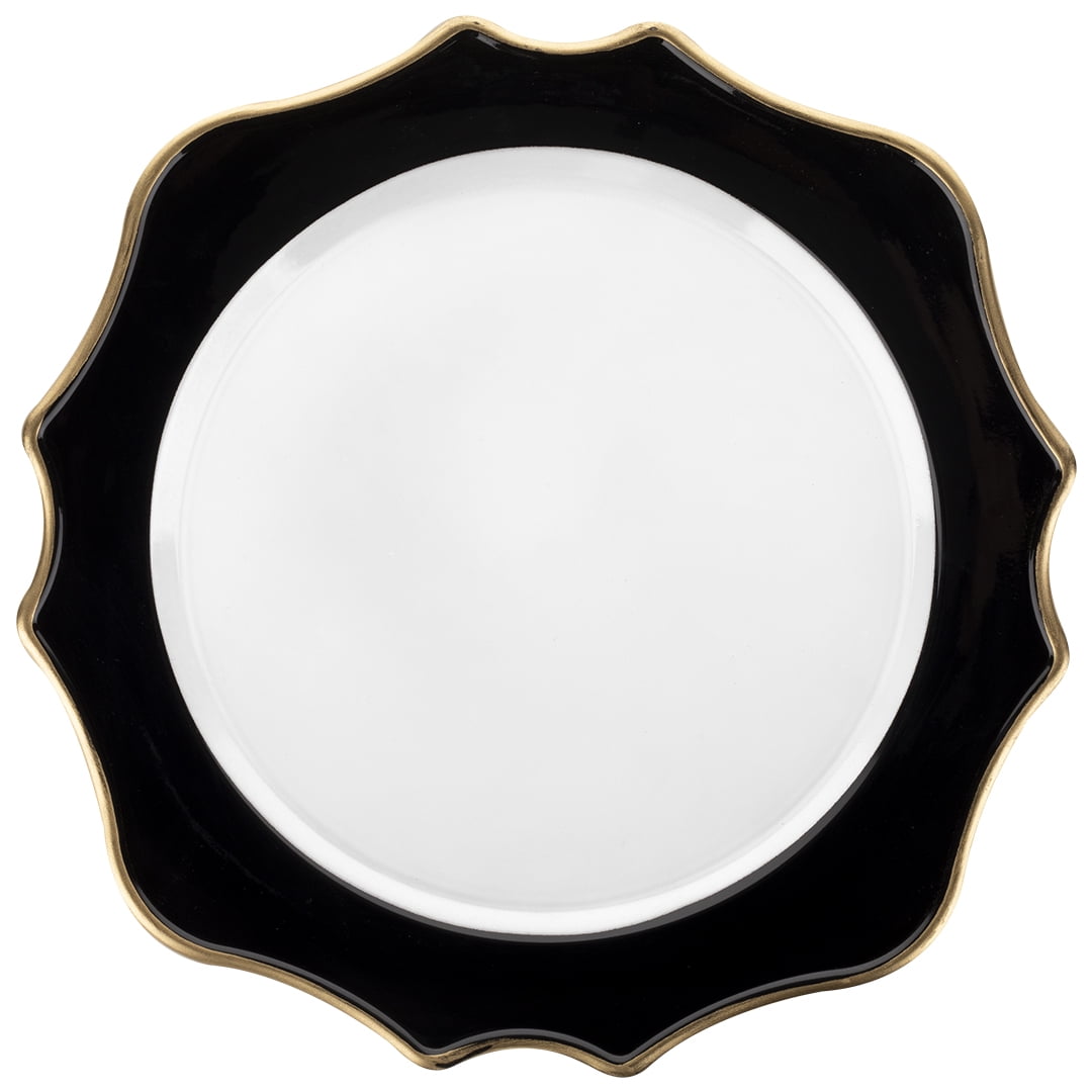 Koyal Wholesale Black Acrylic Charger Plates Round with Gold Modern