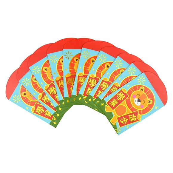 Chinese New Year Small Lion Design Packet, Color: Red, Size: 3.25" x 4.5", 10 Count, Brand: Way To Celebrate, Decoration