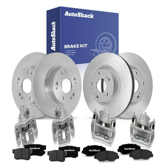 AutoShack Front Vented & Rear Solid Brake Rotors   Ceramic Pads   Calipers 16-PC Brake Kit Replacement for 2013-2015 Honda Civic 2014-2015 Acura ILX