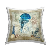 Stupell Industries Jellyfish & Maritime Map Decorative Printed Throw Pillow Design by Jill Meyer