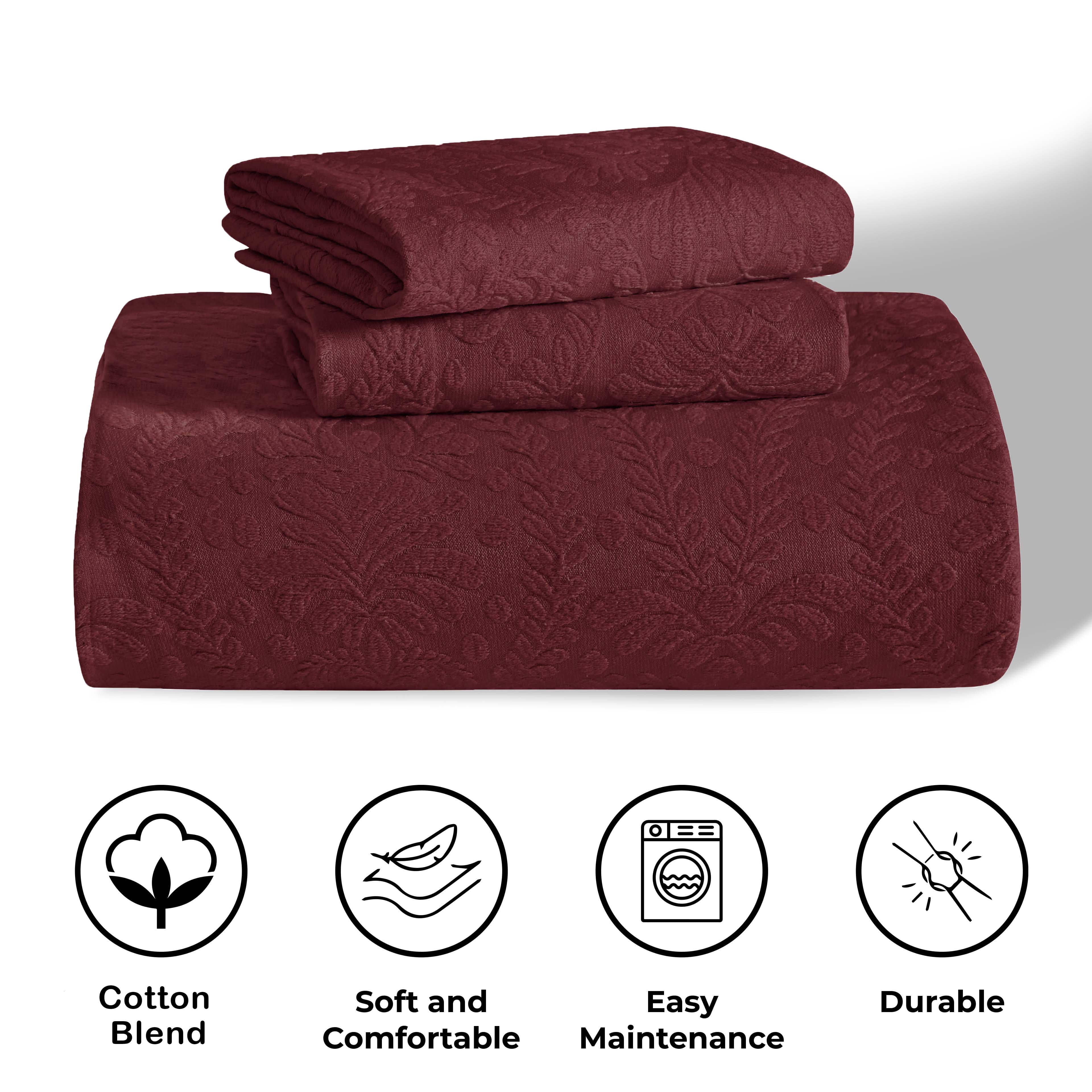 Superior 2 Piece Aspen Cotton Blend Burgundy Bedspread Set, Twin
