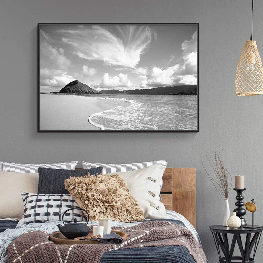 Wall26 Black and White Wall Art Framed Water Canvas Wall Art Landscape Canvas Prints for Home Office Decor - 16x24 inches -