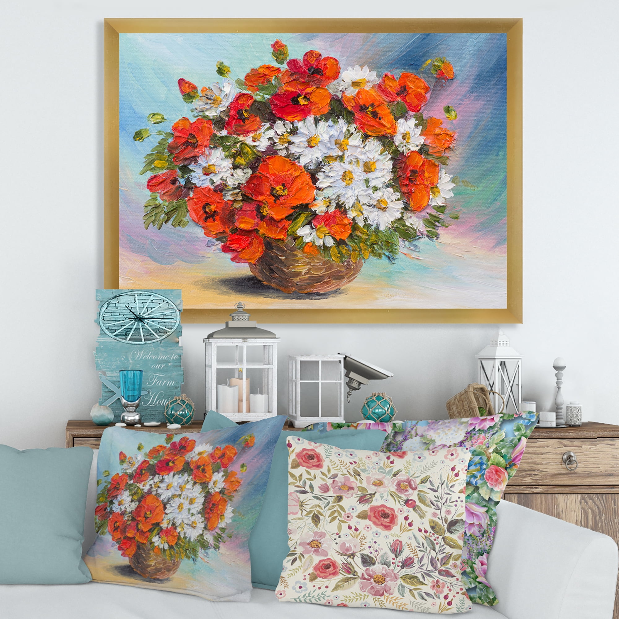 Designart 'Still Life Bouquet Of Daisies and Poppies' Traditional Framed Art Print