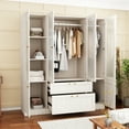 thumbnail image 3 of Wiawg 4 Door Wardrobe Armoire Closet with Frosted Glass Doors , Bedroom Armoire with Hanging Rods & 2 Drawers, Clothes Wardrobe,19.7”D x 63”W x 70.9”H, 3 of 9