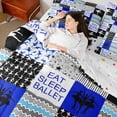 thumbnail image 5 of Homewish Teens Cartoon Princess Bedding Comforter Set 7pcs, Blue Art Patchwork King Bedding Sets, Eat Sleet Ballet Sport Reversible Bed Sheets, Super Cozy Room Decor, 5 of 8