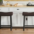 thumbnail image 4 of Counter Height Bar Stools Set of 2, 24 Inch Barstools for Kitchen Counter, Kitchen Stools with Bonded Leather Saddle Seats & Heavy Duty Metal Legs, Easy Assembly, 4 of 6