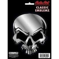 Chroma Self-adhesive Mean Skull Classic Emblem Decal, Chrome Vinyl, 6" x 8"