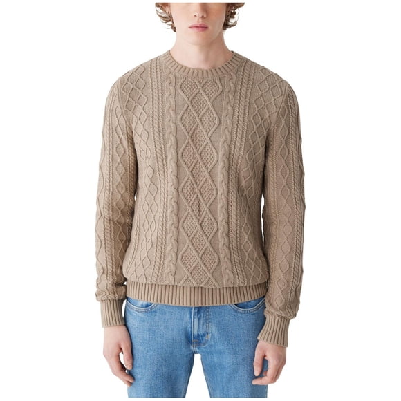 Frank & Oak Mens Classic Fit Cable Knit Pullover Sweater, Brown, Large