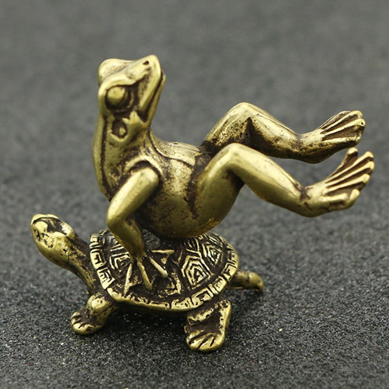 Retro Brass Frog Figurine Mini Animal Statue Home Office Desk Decor Vivid Gift 