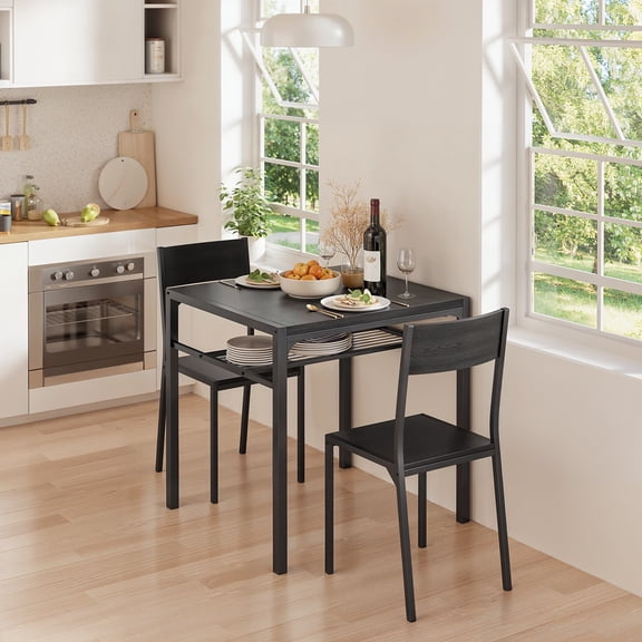 Dining Table Set for 2, 3 Piece Kitchen Table Set with 2 Chairs for Dining Room, Living Room, Apartment, Small Space, Black
