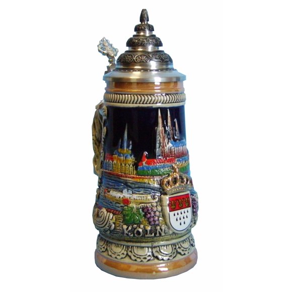 German Beer Stein Cologne relief stein 0.5 liter tankard, beer mug