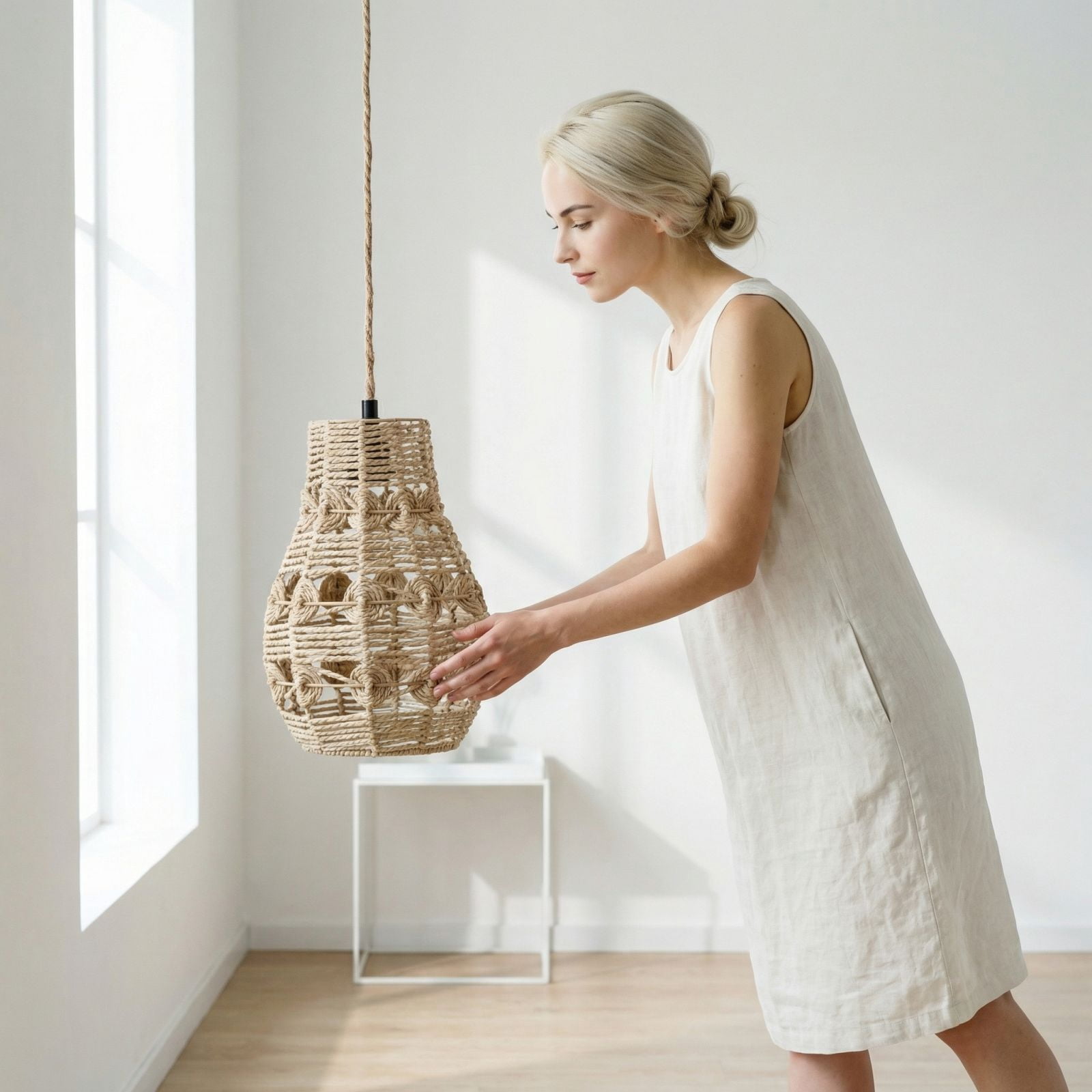 Vintage Woven Rattan Lamp Shade, 11.4in Basket Ceiling Light Cover, Handcrafted Pendant Lighting Guard, Decorative Natural Texture Shade for Home Office Decor
