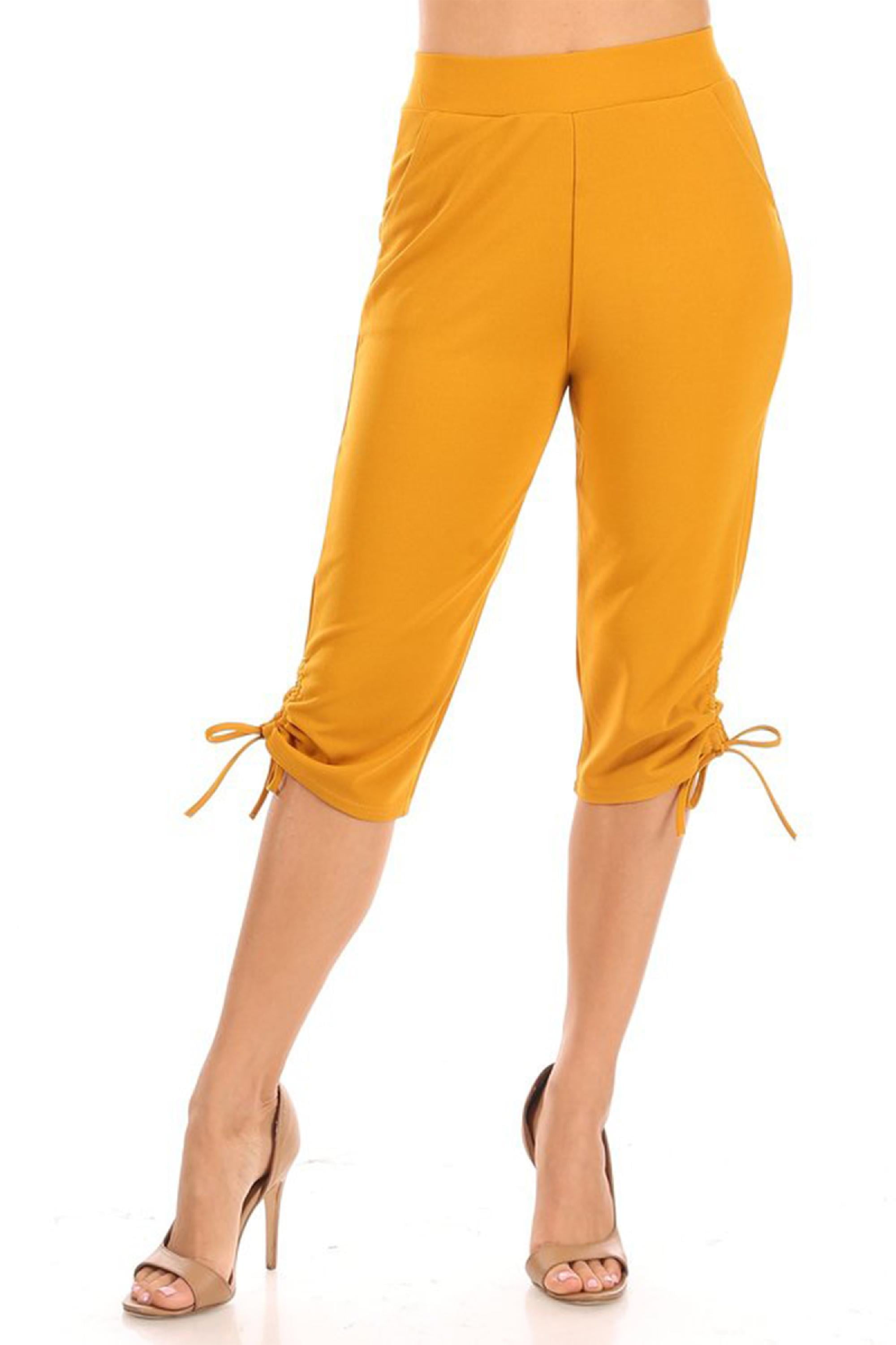 Moa Collection Women S Casual Stretch Elastic High Waist Pockets Solid Capri Pants Walmart
