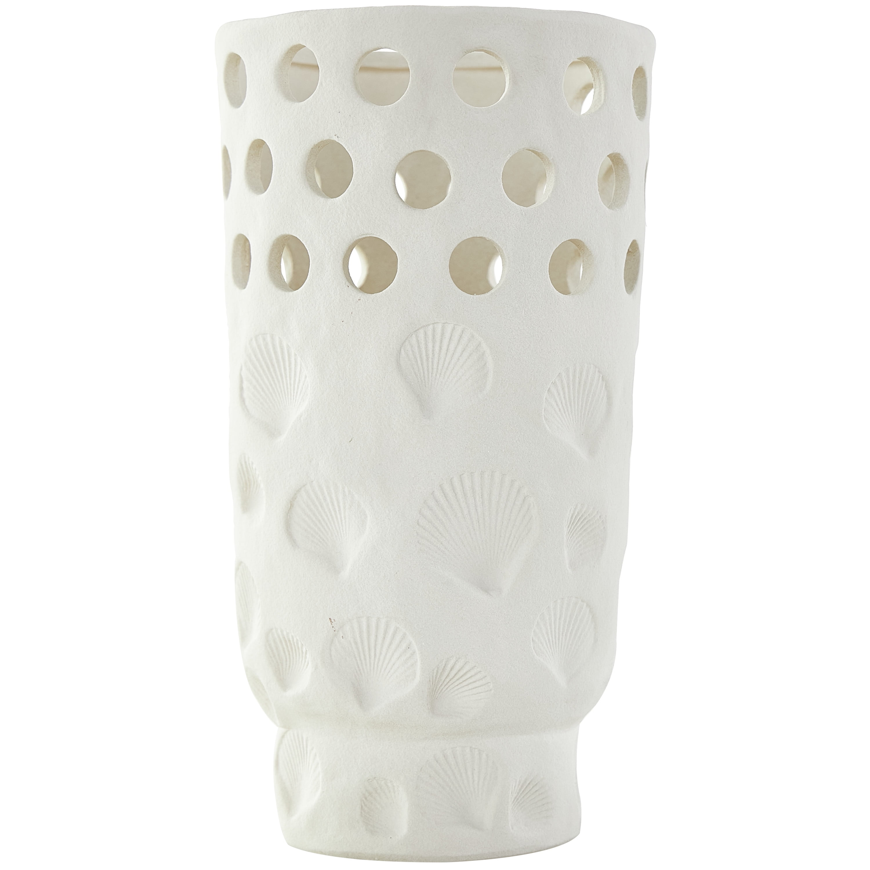DecMode 13" Shell White Ceramic Vase with Circular Cutouts