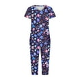 thumbnail image 7 of Womens Pajama Set Trendy Printed V Neck Loungewear Short Sleeved Tops And Pants Set Casual Cozy Sleepwear With Pockets Purple M, 7 of 7