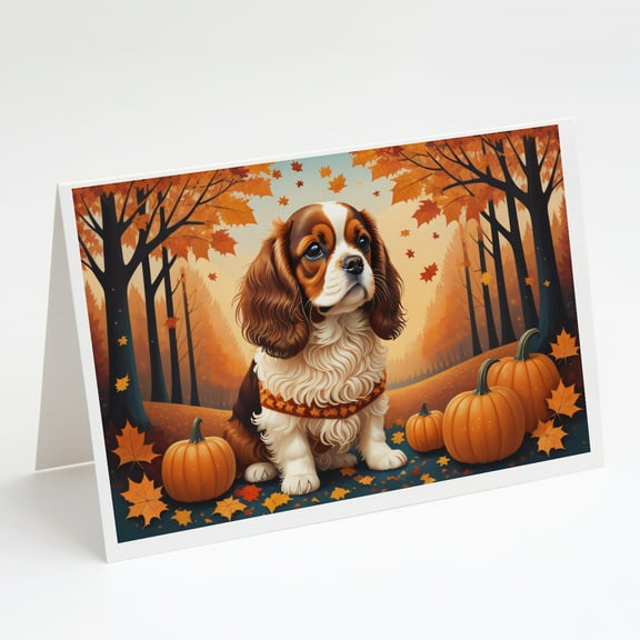 Cavalier Spaniel Fall Greeting Cards and Envelopes Pack of 8 7 in x 5 in