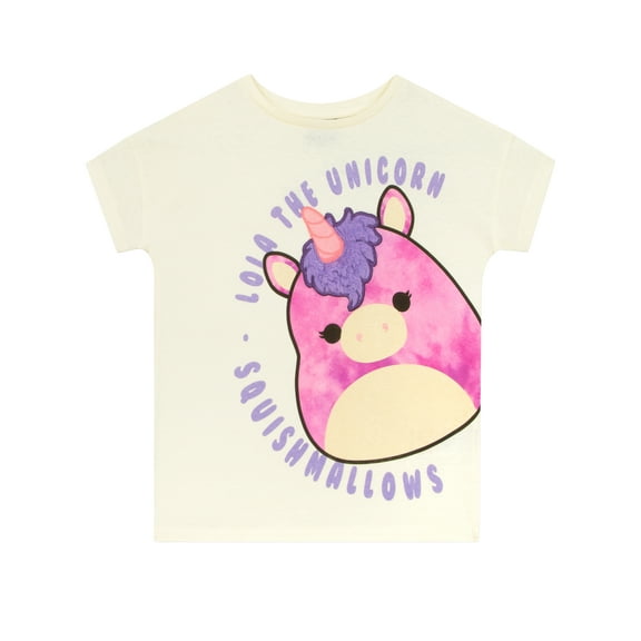 Squishmallows Girls Lola The Unicorn T-Shirt Fluffy Maine Cream Sizes 6-14