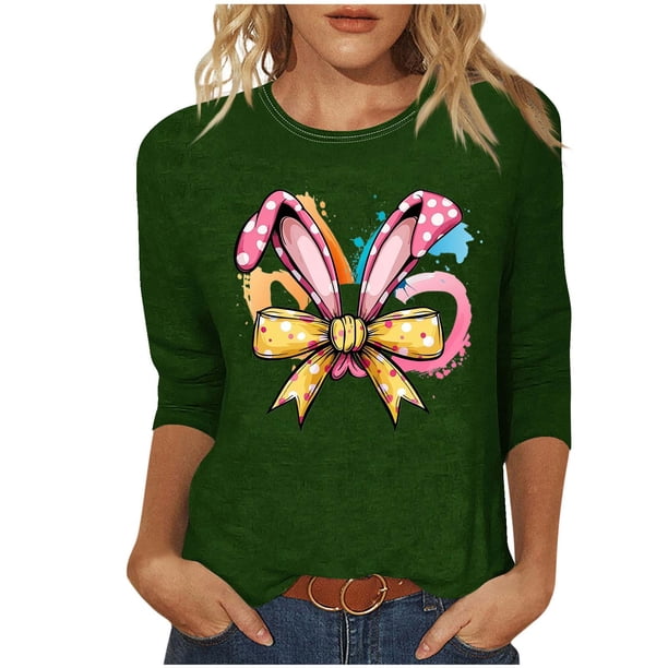 Camisetas Casuales de las Mujeres Impresas 3/4 Manga Cuello Redondo Blusa, Moda Ligera Superior para el Hogar Y el Uso Diario, Cómoda Imitación de la Tela Del Estante