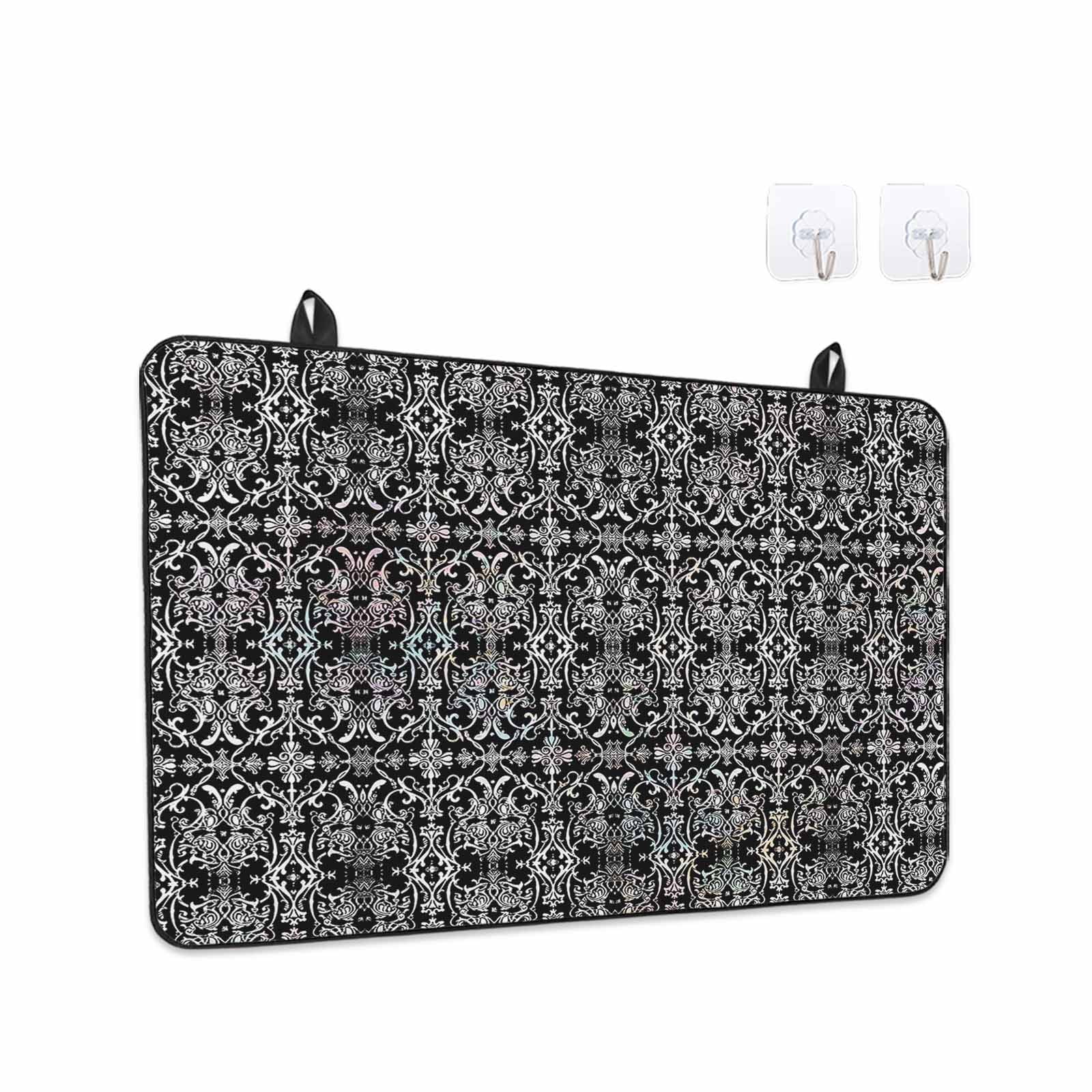 Black and White Stove Top Cover for Electric Stove, Heat-proof & Non Slip Glass Top Stove Cover Protector, Modern Moroccan Geometric Abstract Art Kitchen Flat Cooktop Rubber Mat 24x21 Inches