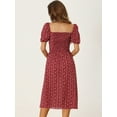 thumbnail image 3 of DARING DIVA Floral Puff Sleeve Smocked Square Neck Midi Dress XS Red, 3 of 6