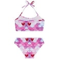 thumbnail image 4 of TiaoBug Girls 2 Pcs Mermaid Bikini Sets Shiny Halter Ruffles Crop Top with Triangle Brief Bathing Suit Tankini Hot Pink B 150, 4 of 5