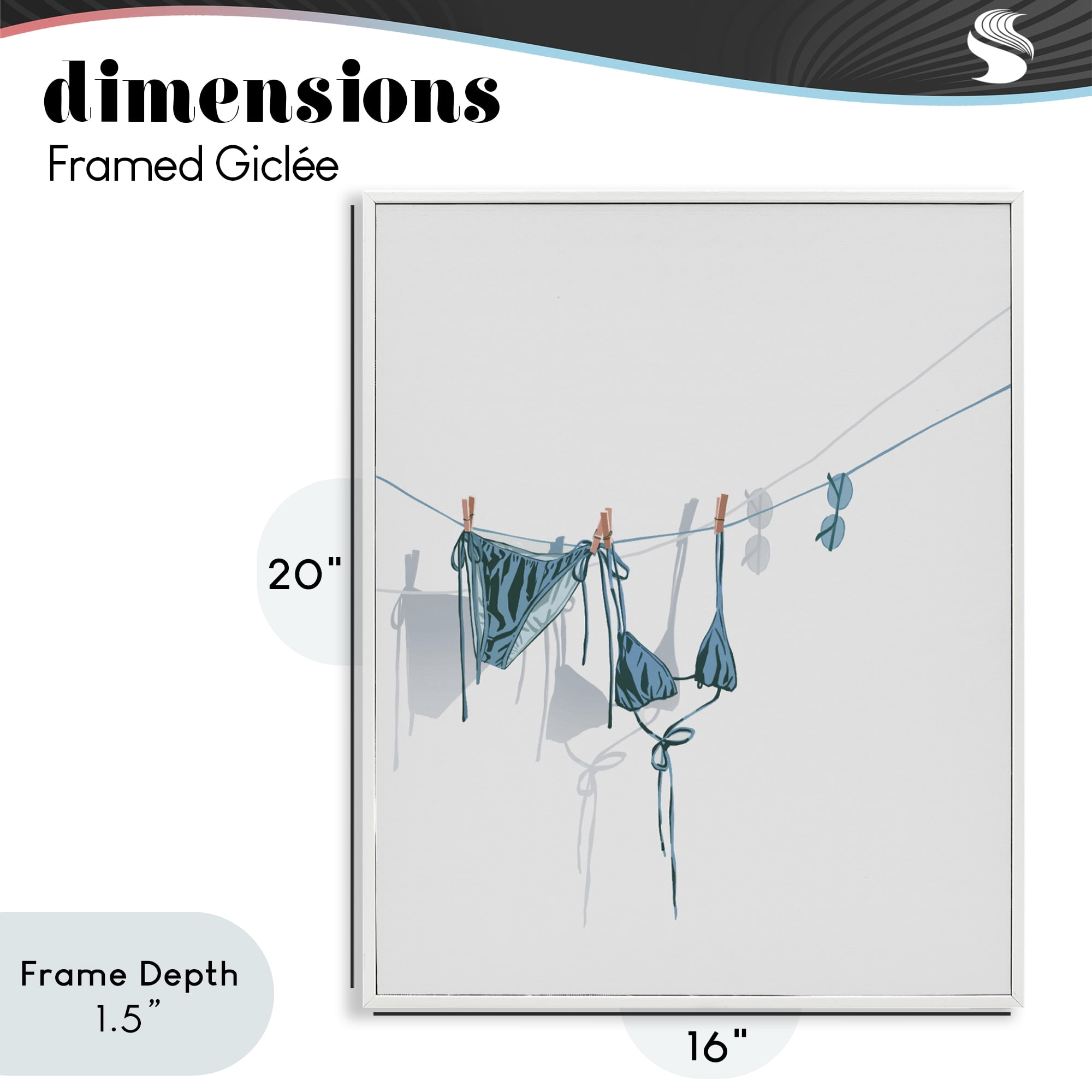 Stupell Industries Teal Bikini on Clothesline White Framed Giclee Art, design by Ziwei Li