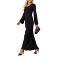 thumbnail image 2 of Womens Scoop Neck Lace Up Maxi Dress Knit Flare Sleeve Bodycon Dress Loose Casual Long Dresses Black L, 2 of 9
