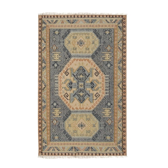 EORC Blue Handwoven Wool Contemporary High low Kilim Rug, 8' x 10'-Color:Blue,Material:Wool