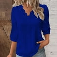 thumbnail image 2 of Top de manga larga,Camiseta informal de mujer con cuello en V y manga 3/4, poliéster, color liso, para uso diario, sopatenor, 2 of 9