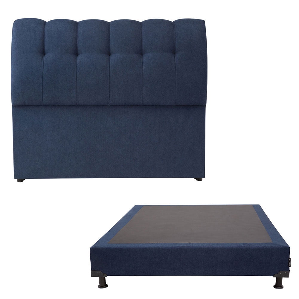 Box Base Cama Individual + Cabecera Nube Azul Marino Dicasa Nube Bless ...