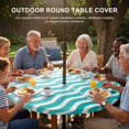 thumbnail image 3 of Round Outdoor Tablecloth with Umbrella Hole and Zipper, Geometric Turquoise Ombre Tablecloth with Elastic Waterproof, Modern Gradient White Ocean Striped Patio Table Covers for 31" - 35" Pool Tables, 3 of 9