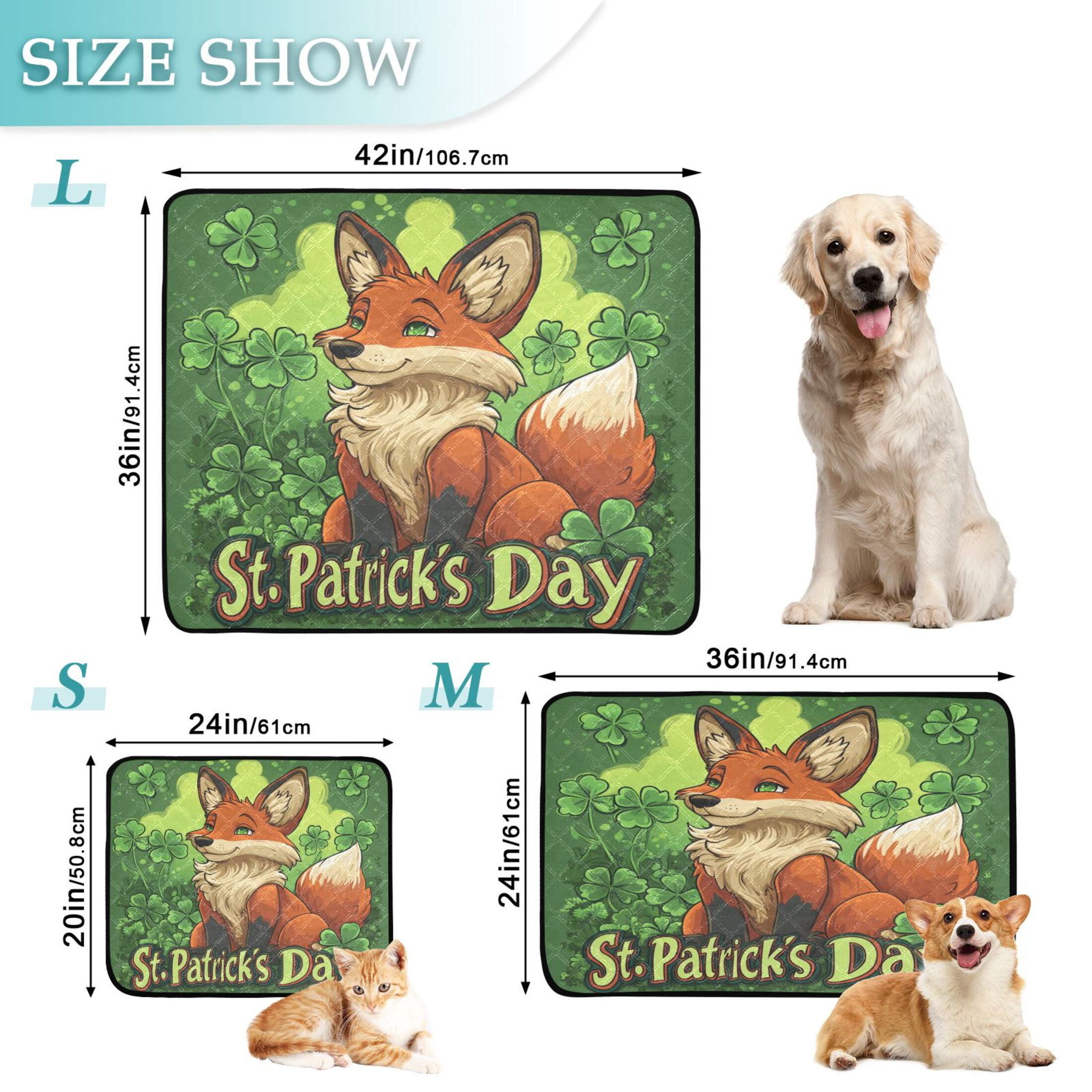 Qxltty Stpatricks Day Red Fox Cat litter Pads Pet Set of 3 Diaper Mats Center Anti-leakage Layer Absorbent Soft and Comfortable
