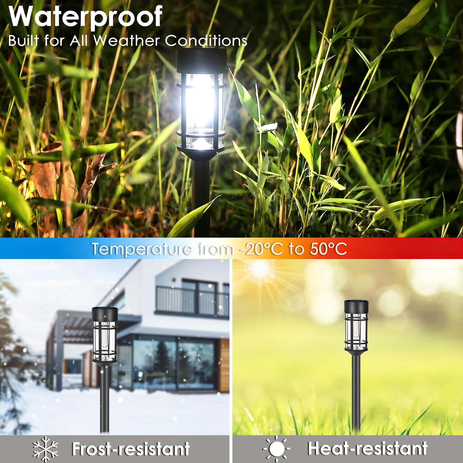 Solar Pathway Lights, 8 Pack LED Solar Lights Outdoor Waterproof, Glass Metal Garden Lighting for Yard Path Landscape Lawn Walkway Driveway, 3000K